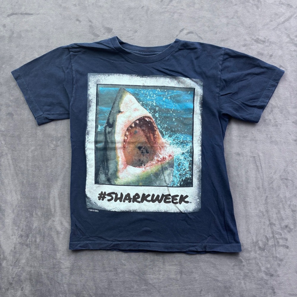 Discovery Channel Shark Week T-Shirt Navy Blue Great White Graphic 2015 Medium